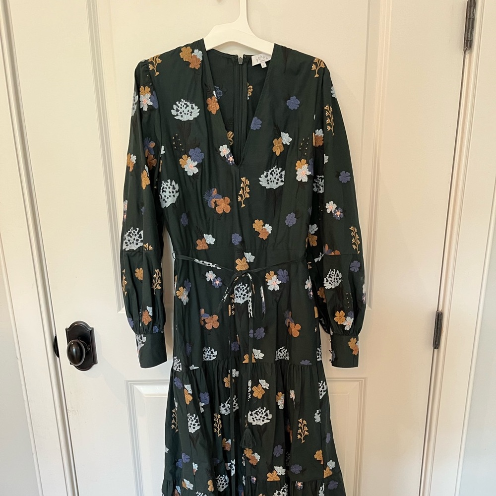 Pearl by Lela Rose Embroidered Cotton Full Sleeve Midi Dress size 2.  Worn once!
